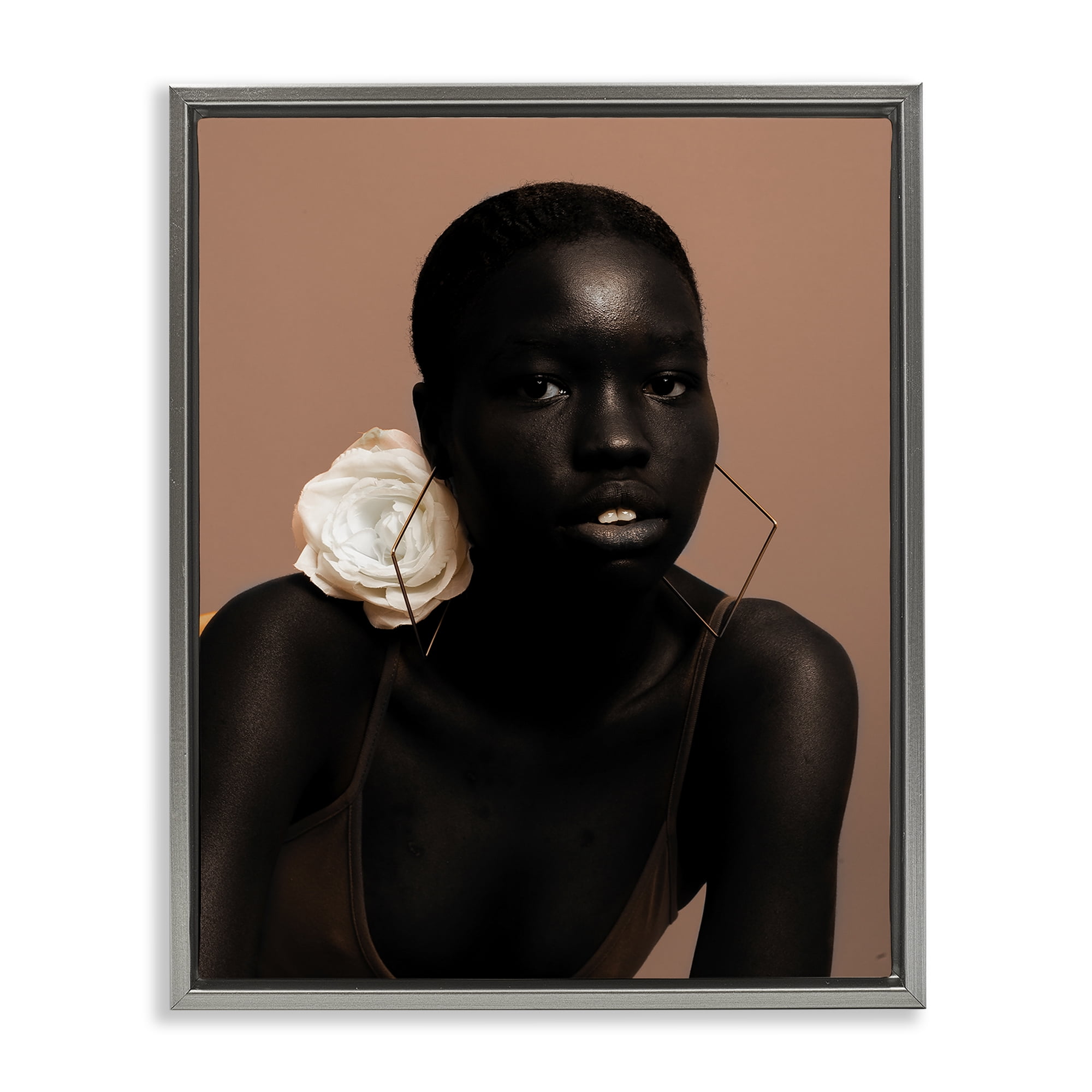 Stupell Industries Beautiful Woman & Rose People Photography Gray Floater Framed Canvas Art Print Wall Art, 25 x 31
