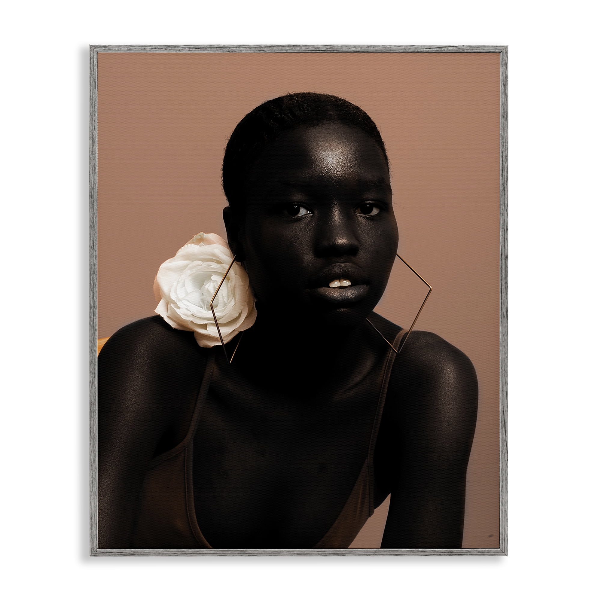 Stupell Industries Beautiful Woman & Rose People Photography Gray Framed Art Print Wall Art, 24 x 30