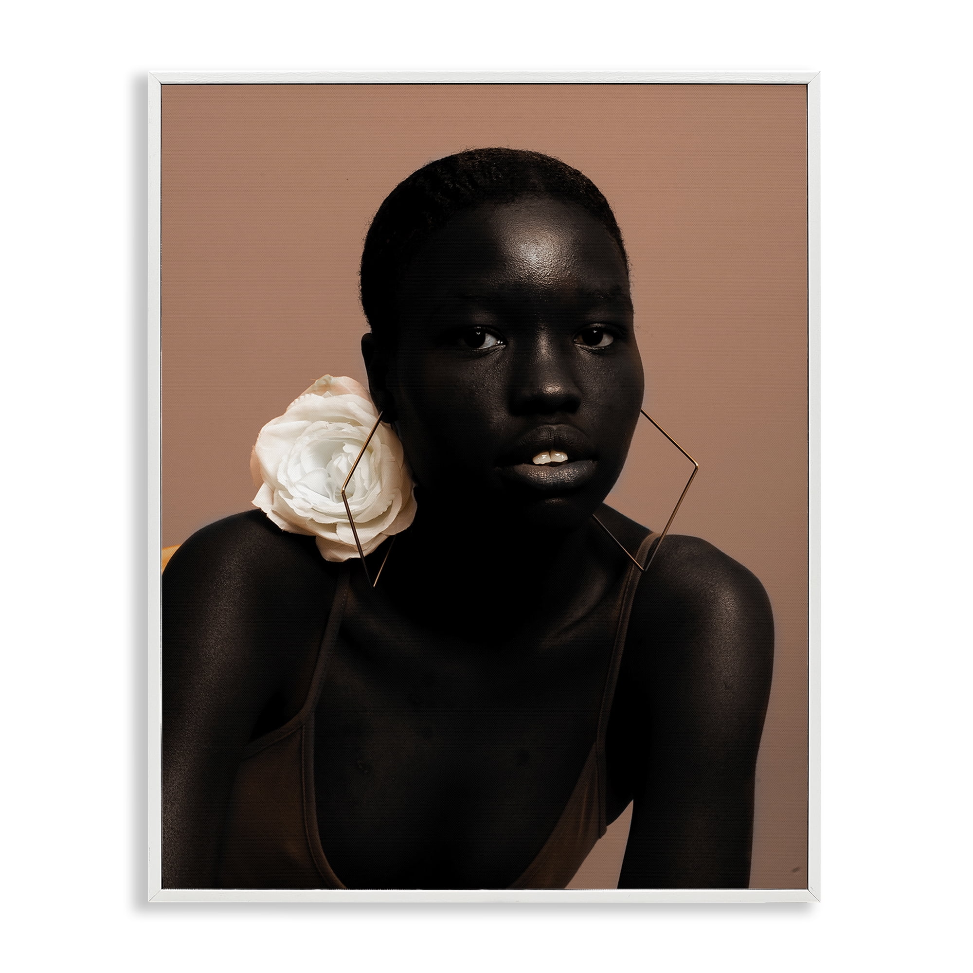 Stupell Industries Beautiful Woman & Rose People Photography White Framed Art Print Wall Art, 16 x 20