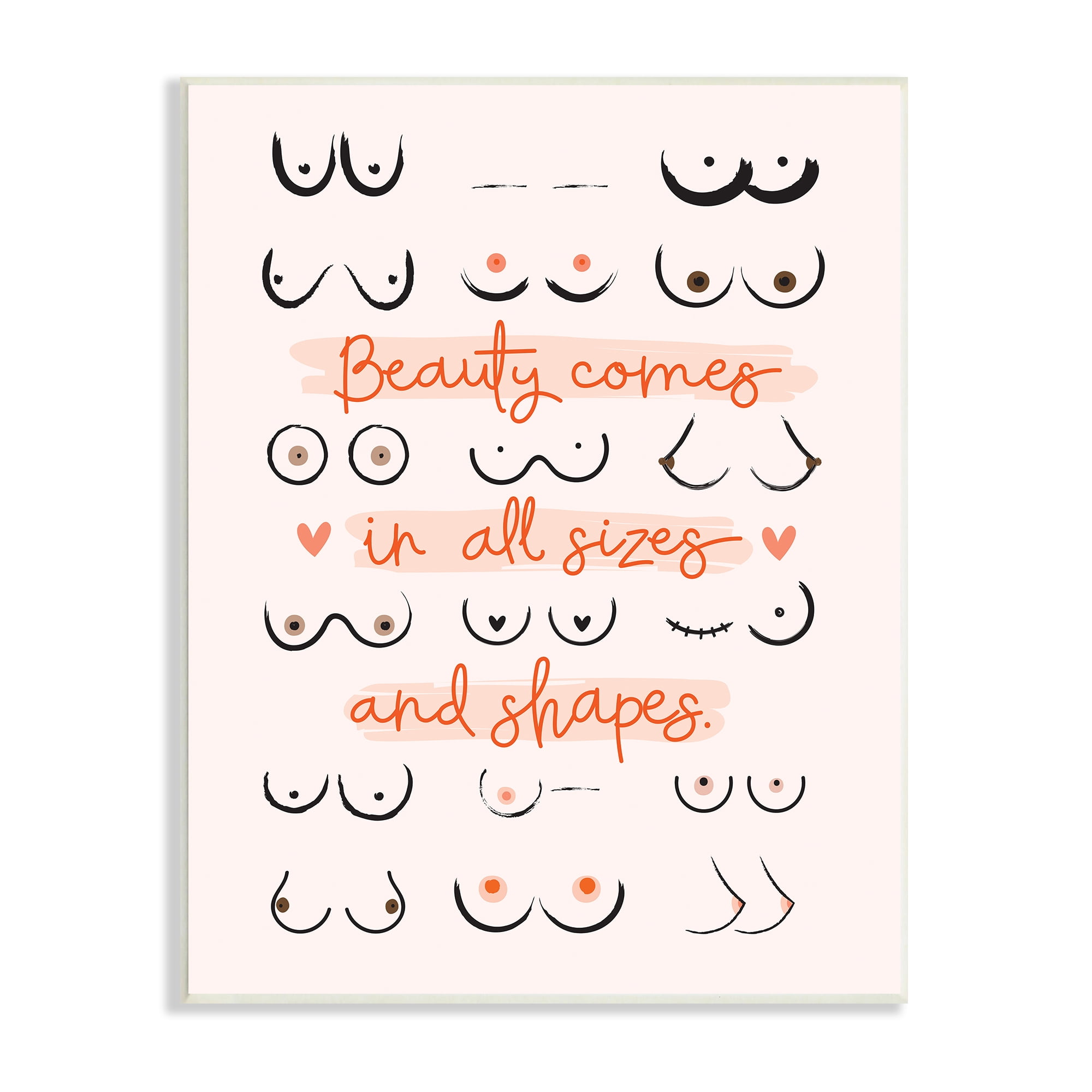Stupell Industries Beauty All Sizes and Shapes Phrase Female Chest Positivity, 13 x 19, Designed by Ilis Aviles