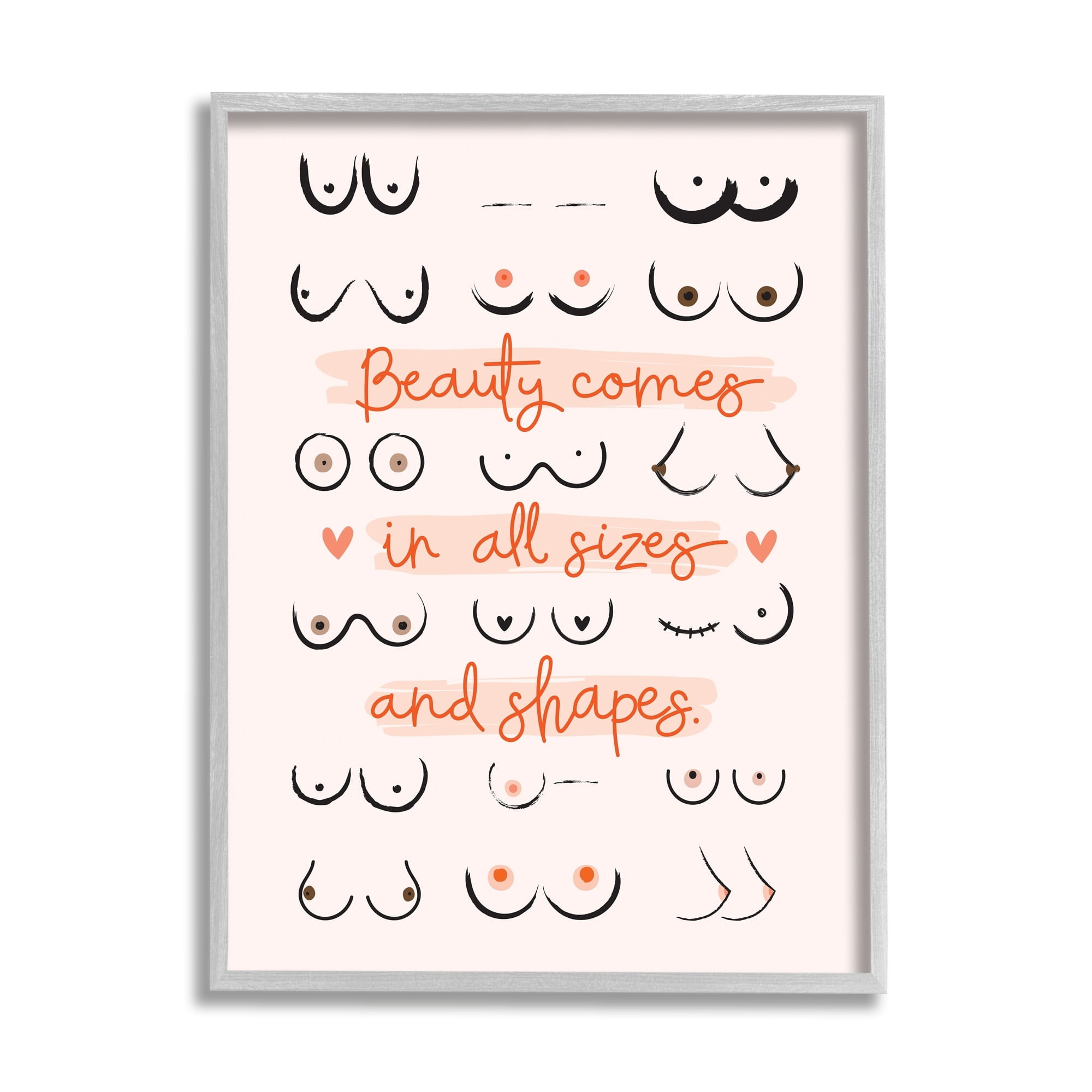 Stupell Industries Beauty All Sizes and Shapes Phrase Female Chest Positivity, 24 x 30, Designed by Ilis Aviles