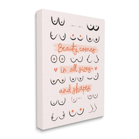 Stupell Industries Beauty All Sizes and Shapes Phrase Female Chest Positivity, 24 x 30, Designed by Ilis Aviles