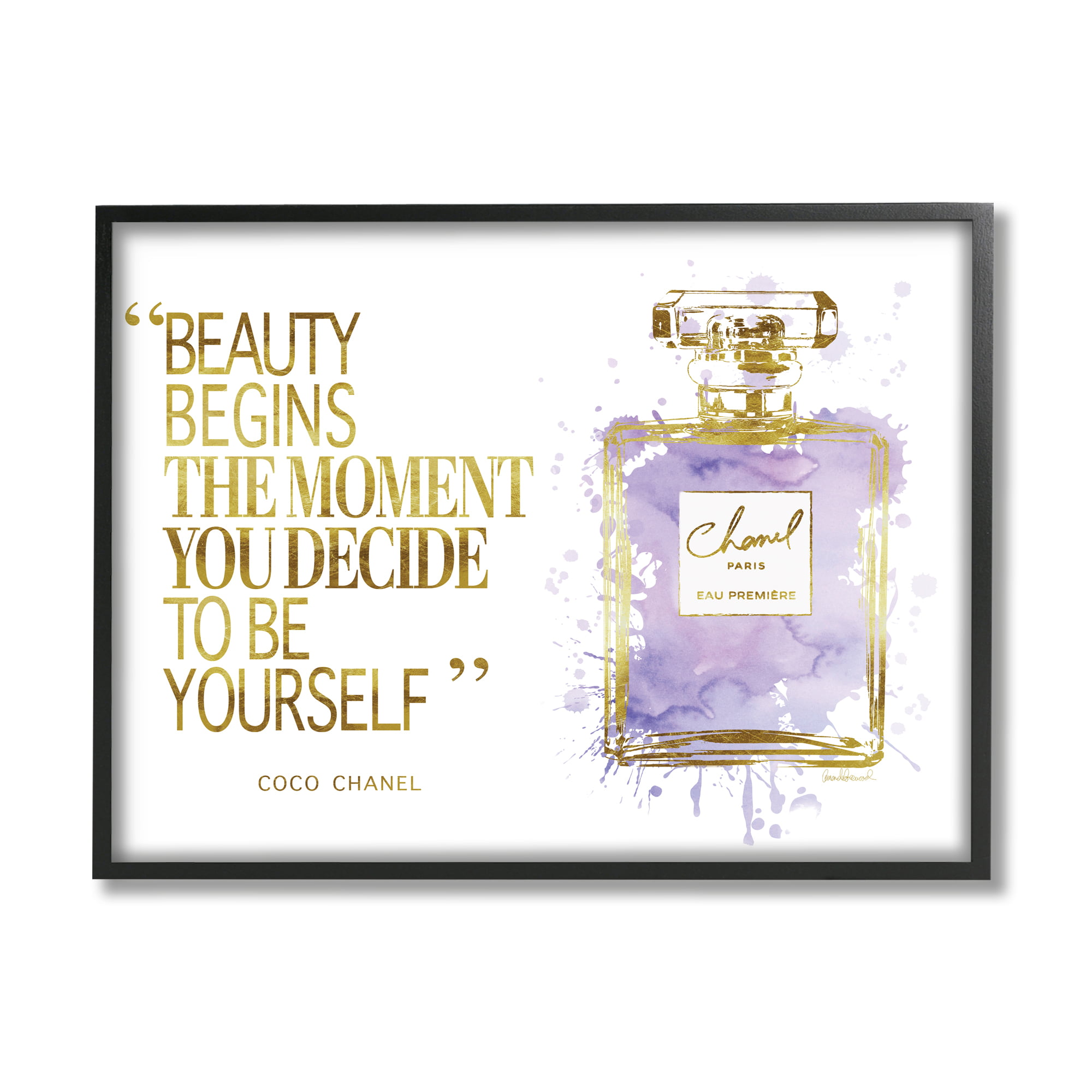 Stupell Beauty Begins Designer Quote Purple Glam Perfume Bottle Framed Wall Art - 20 x 16 - Black
