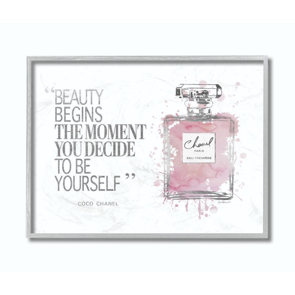 Beauty Begins Fashion Perfume Gray Framed Canvas Print