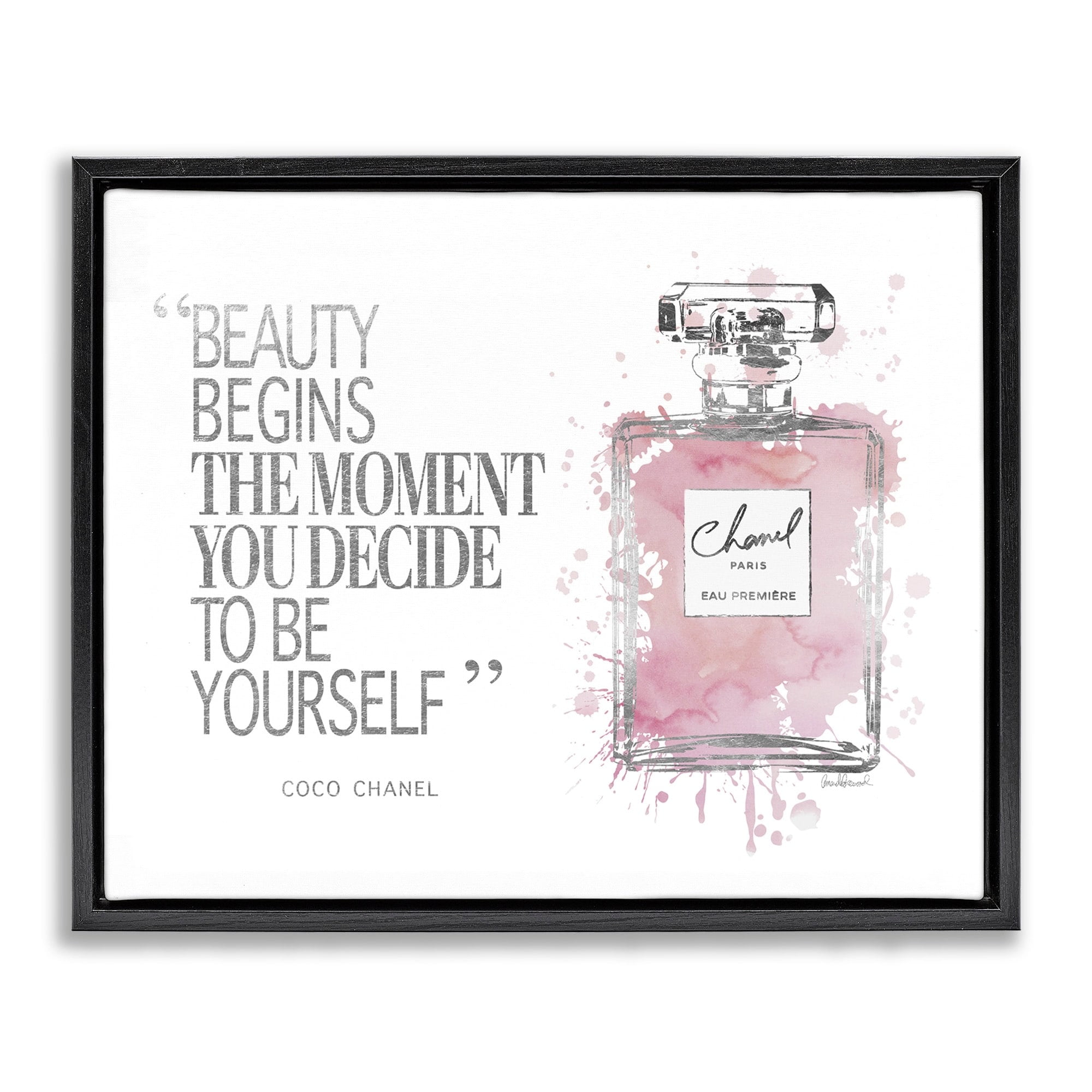 Stupell Industries Beauty Begins Fashion Perfume Jet Black Framed Floating Canvas Wall Art, 24x30, by Amanda Greenwood