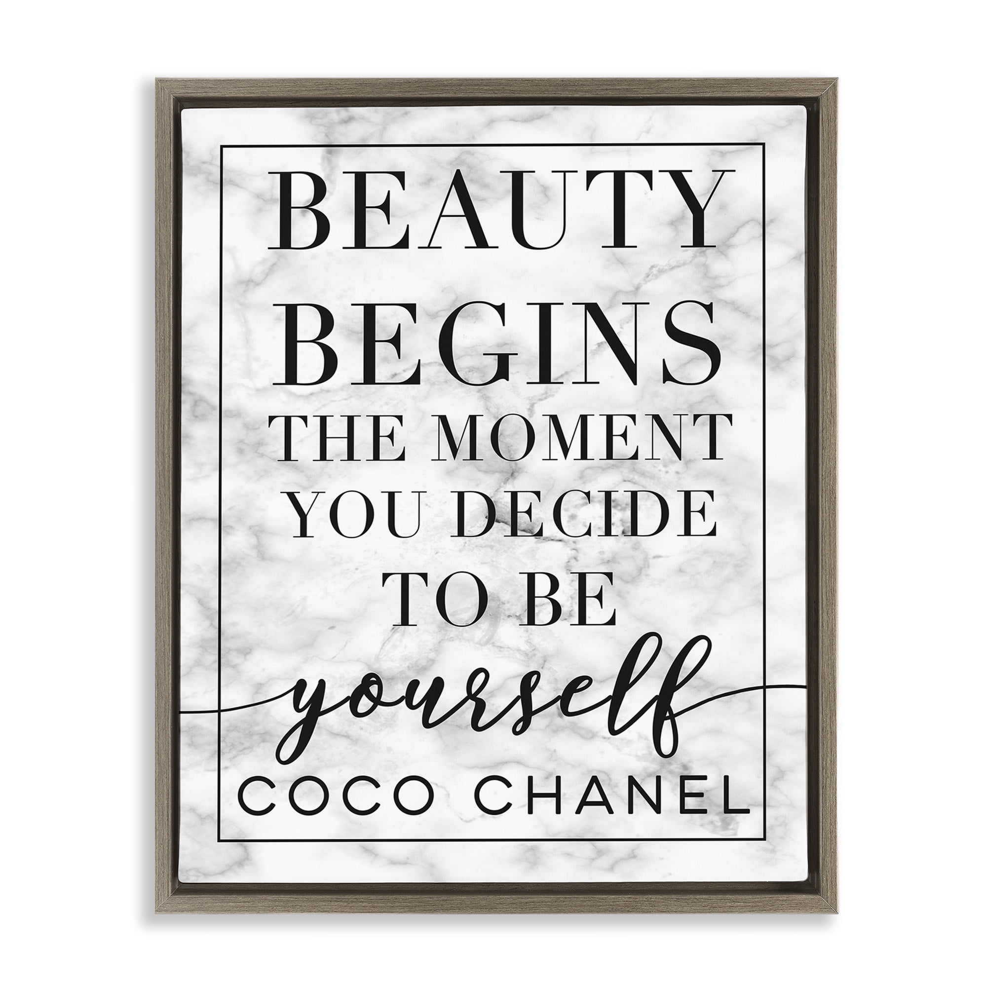 Stupell Industries Beauty Begins Inspiring Quote Beauty & Fashion Painting Brown Floater Framed Canvas Art Print Wall Art, 25 x 31
