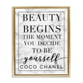thumbnail image 1 of Stupell Industries Beauty Begins Once You Decide To Be Yourself White Marble Typography Metallic Gold Framed Floating Canvas Wall Art, 24x30, by Daphne Polselli, 1 of 5