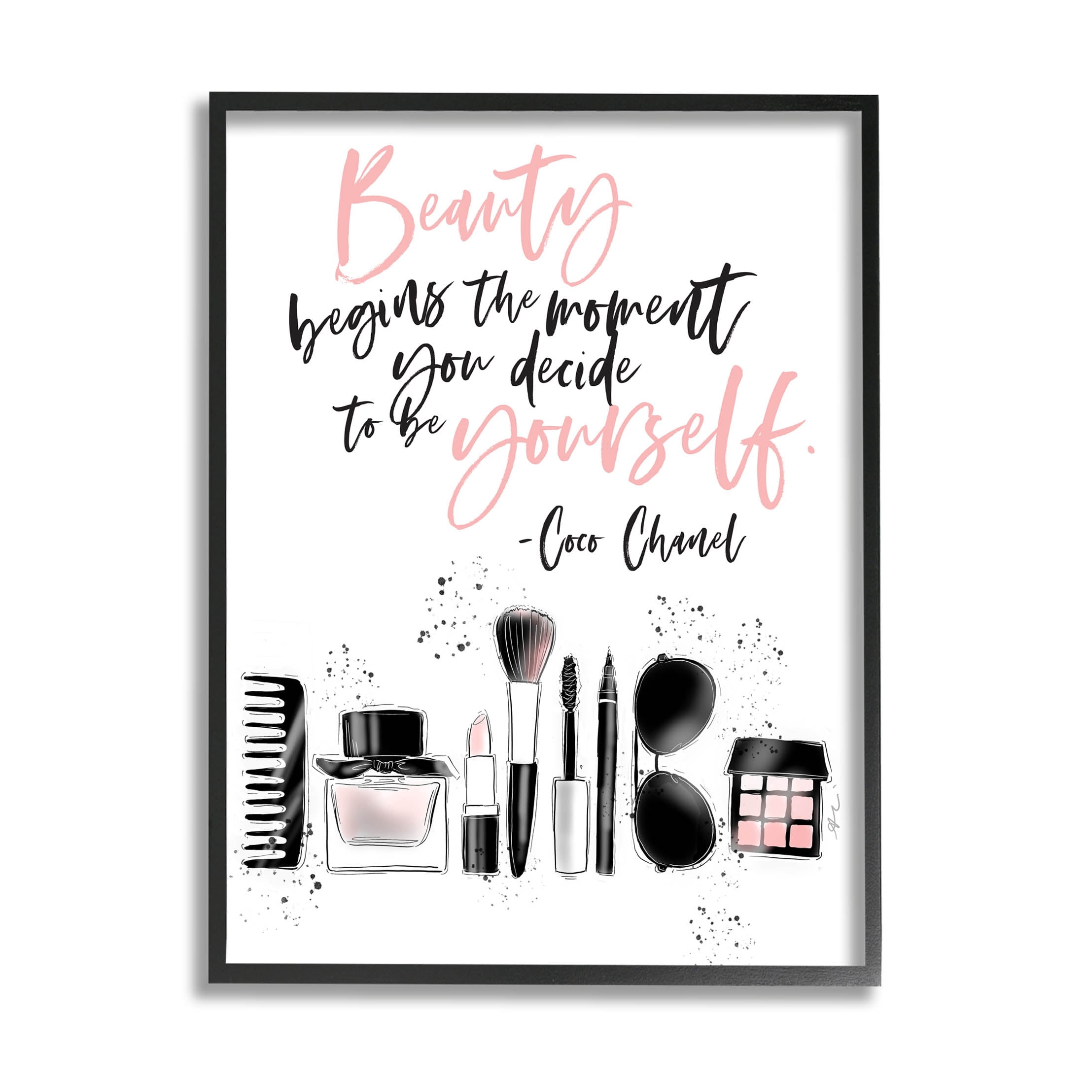 Stupell Industries Beauty Begins Uplifting Fashion Quote Graphic Art Black Framed Art Print Wall Art, Design by Alison Petrie