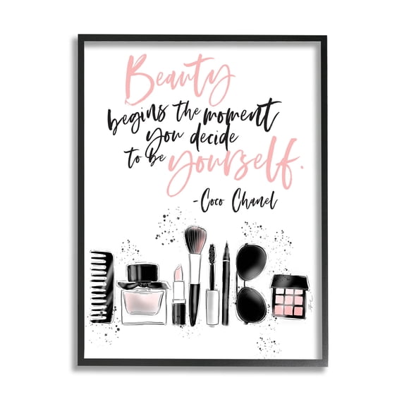 Stupell Industries Beauty Begins Uplifting Fashion Quote Graphic Art Black Framed Art Print Wall Art, Design by Alison Petrie