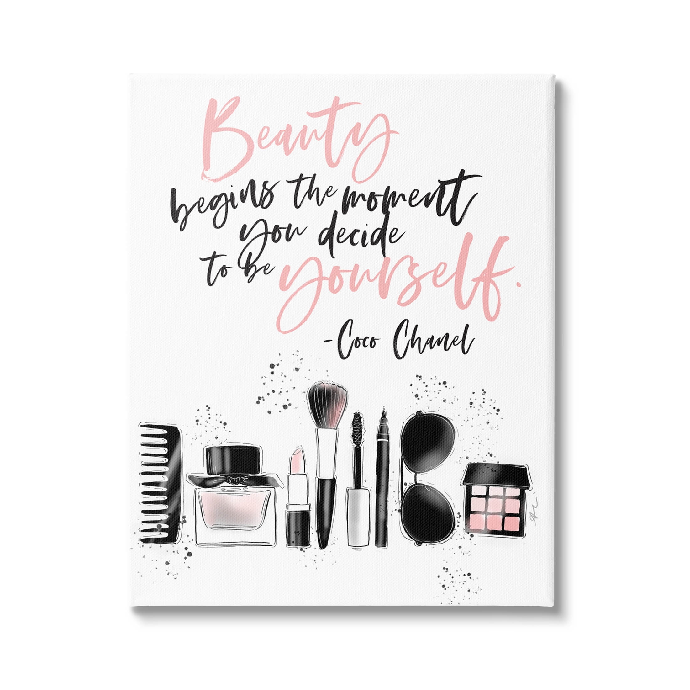 Beauty Begins Quote Canvas Wall Art in Black and Pink