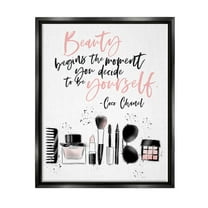 Stupell Industries Beauty Begins Uplifting Fashion Quote Graphic Art Jet Black Floating Framed Canvas Print Wall Art, Design by Alison Petrie