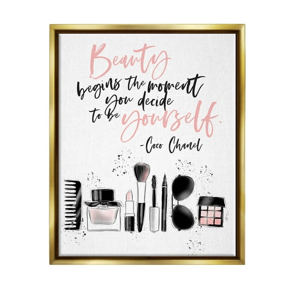 Stupell Industries Beauty Begins Uplifting Fashion Quote Graphic Art Metallic Gold Floating Framed Canvas Print Wall Art, Design by Alison Petrie