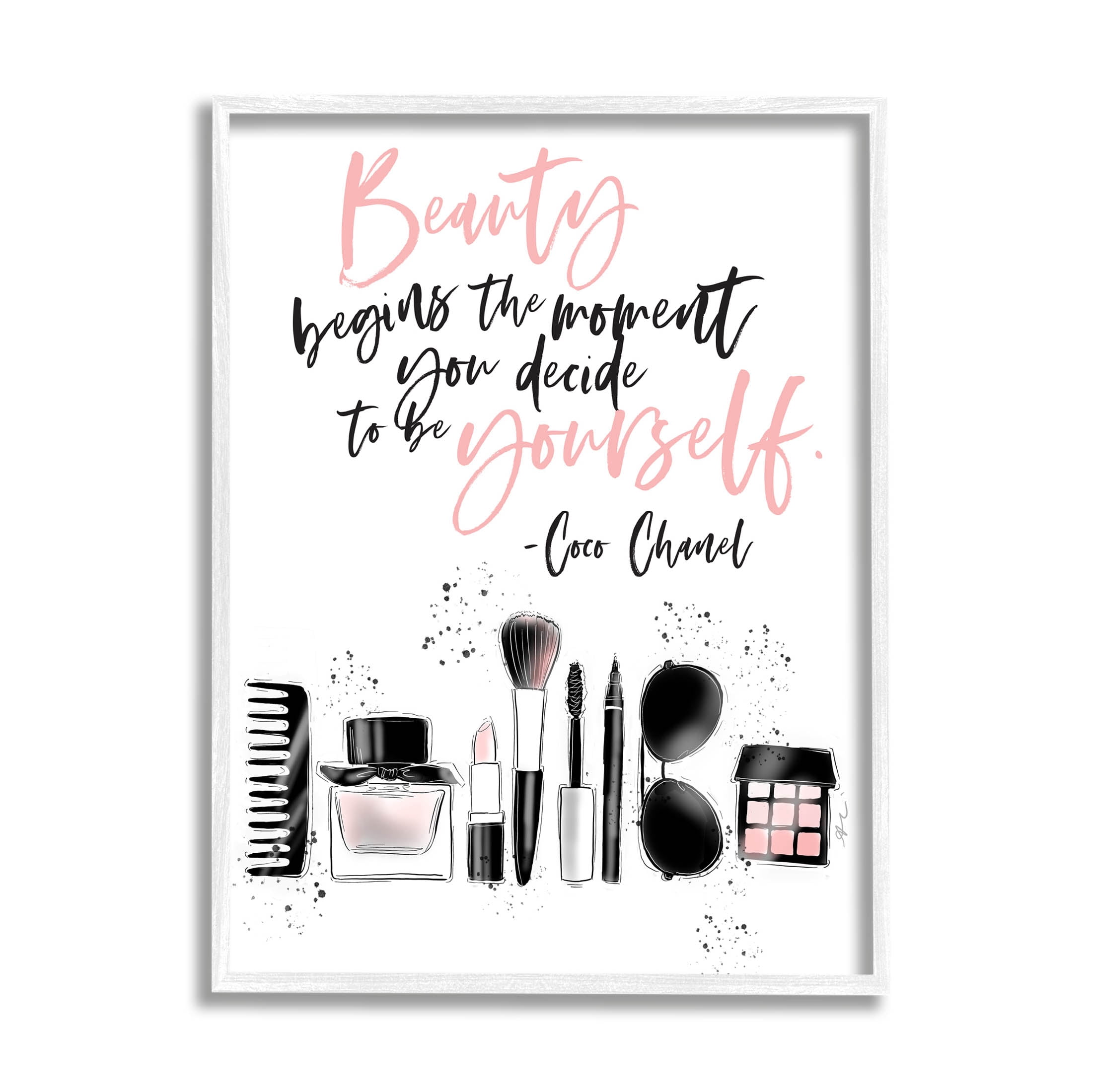 Stupell Industries Beauty Begins Uplifting Fashion Quote Graphic Art White Framed Art Print Wall Art, Design by Alison Petrie