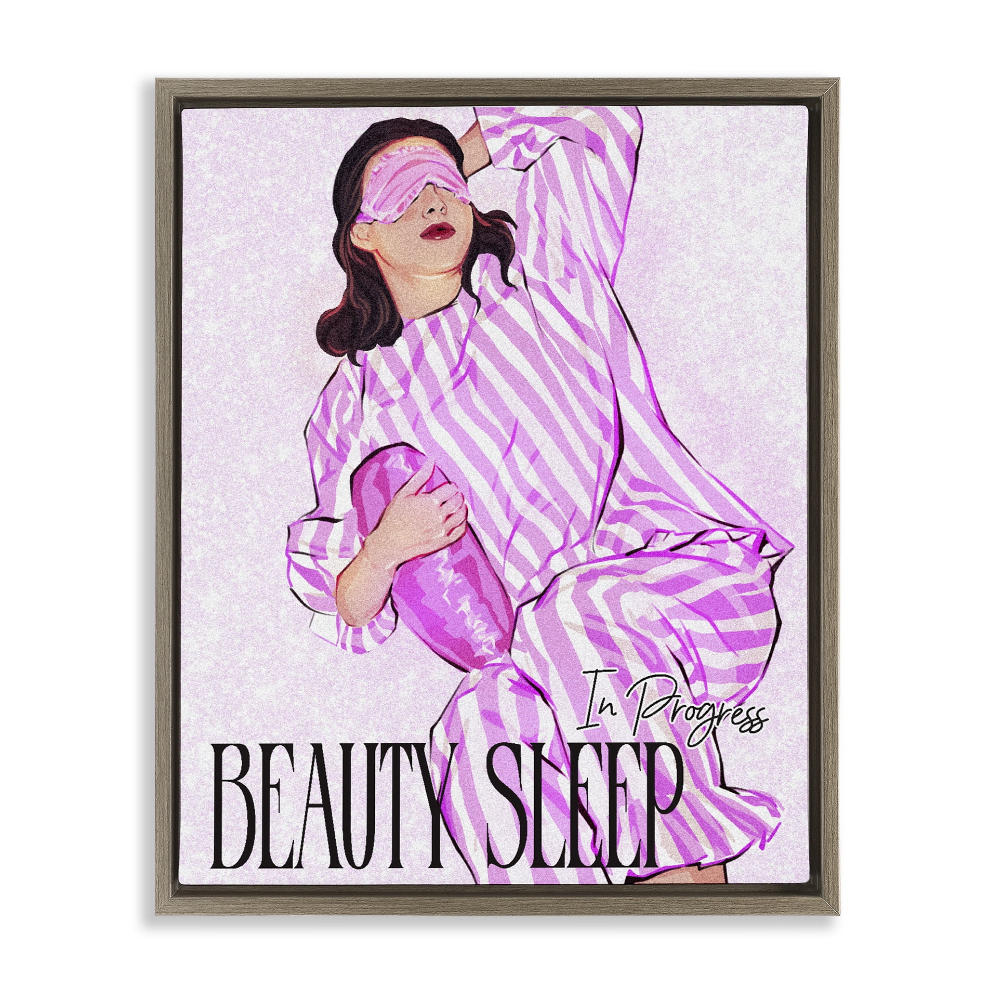 Stupell Industries Beauty Sleep In Progress Brown Framed Floater Canvas Wall Art, design by Ziwei Li
