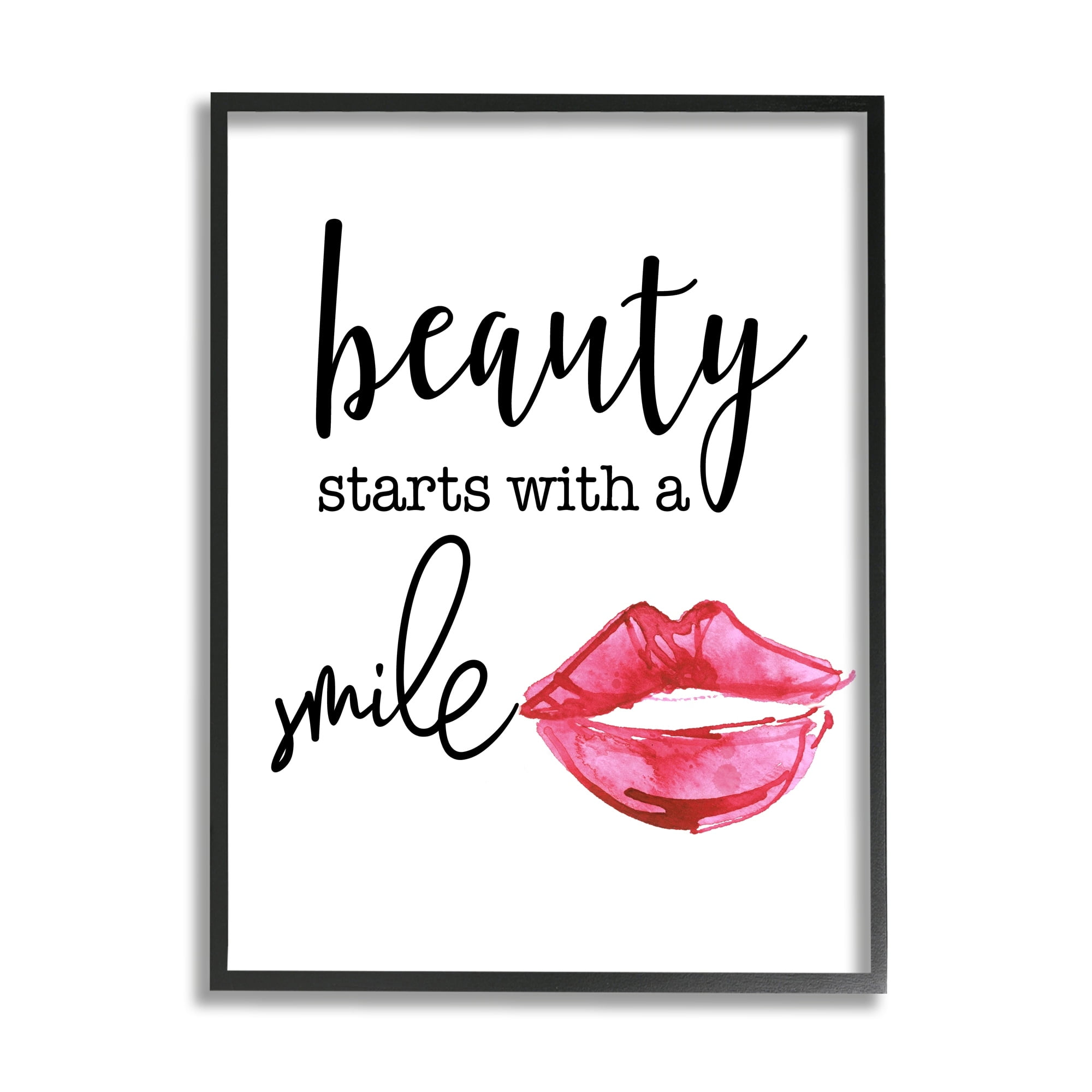 Stupell Industries Beauty Starts With Smiling Chic Lipstick Lips Design Graphic Art Black Framed Art Print Wall Art, Design by Daniela Santiago