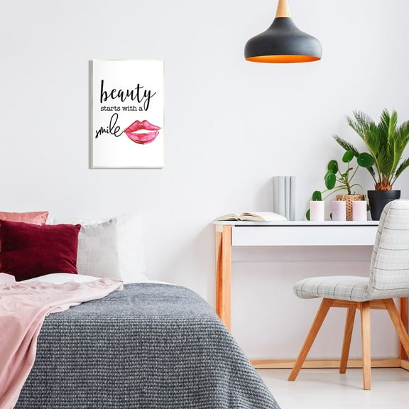 Stupell Industries Beauty Starts With Smiling Chic Lipstick Lips Design Graphic Art Unframed Art Print Wall Art, Design by Daniela Santiago