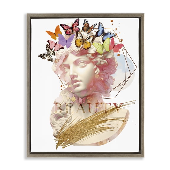 Stupell Industries Beauty Statue Portrait Abstract Painting Brown Floater Framed Canvas Art Print Wall Art, 17 x 21