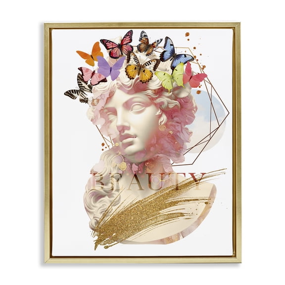 Stupell Industries Beauty Statue Portrait Abstract Painting Gold Floater Framed Canvas Art Print Wall Art, 17 x 21