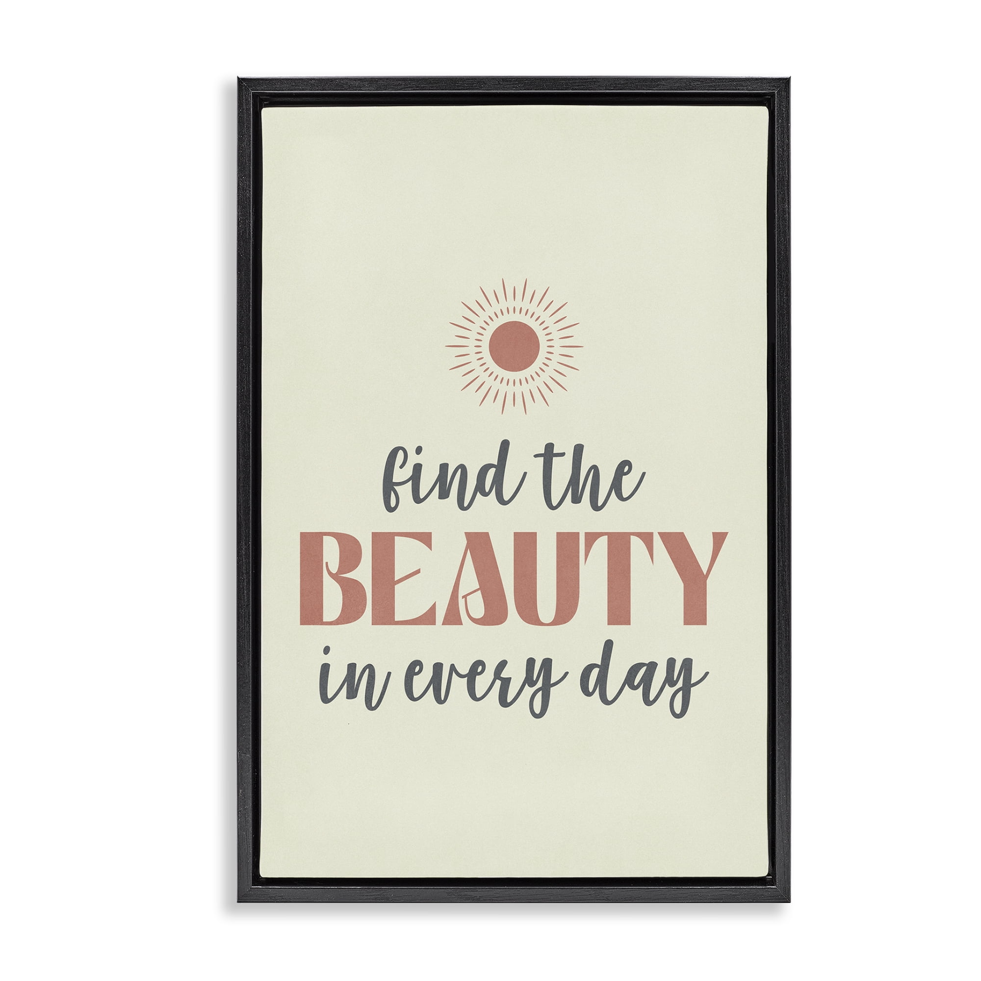 Stupell Industries Beauty in Every Day Text & Numbers Painting Black Floater Framed Canvas Art Print Wall Art, 21 x 31
