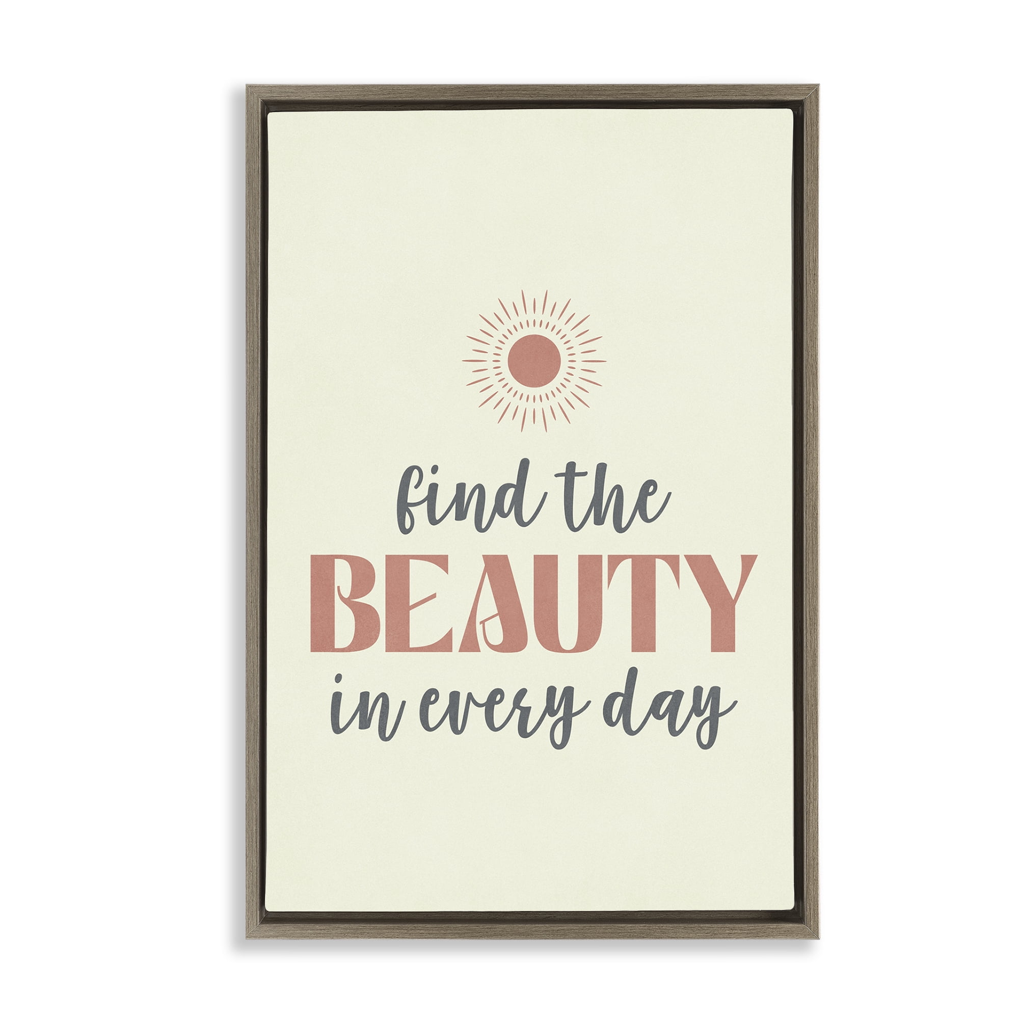 Stupell Industries Beauty in Every Day Text & Numbers Painting Brown Floater Framed Canvas Art Print Wall Art, 17 x 25