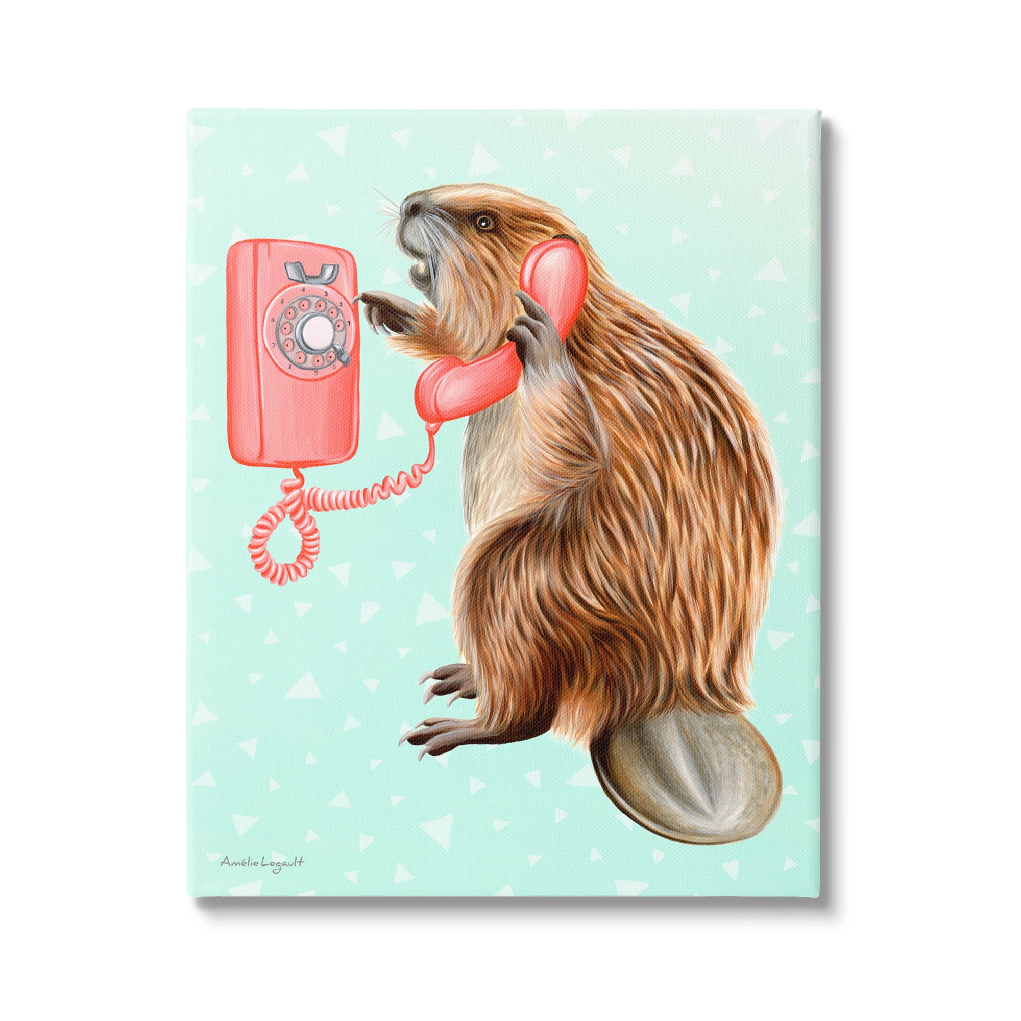Stupell Industries Beaver Dialing Telephone Vintage Turquoise Shapes Design Graphic Art Gallery Wrapped Canvas Print Wall Art, Design by Amelie Legault