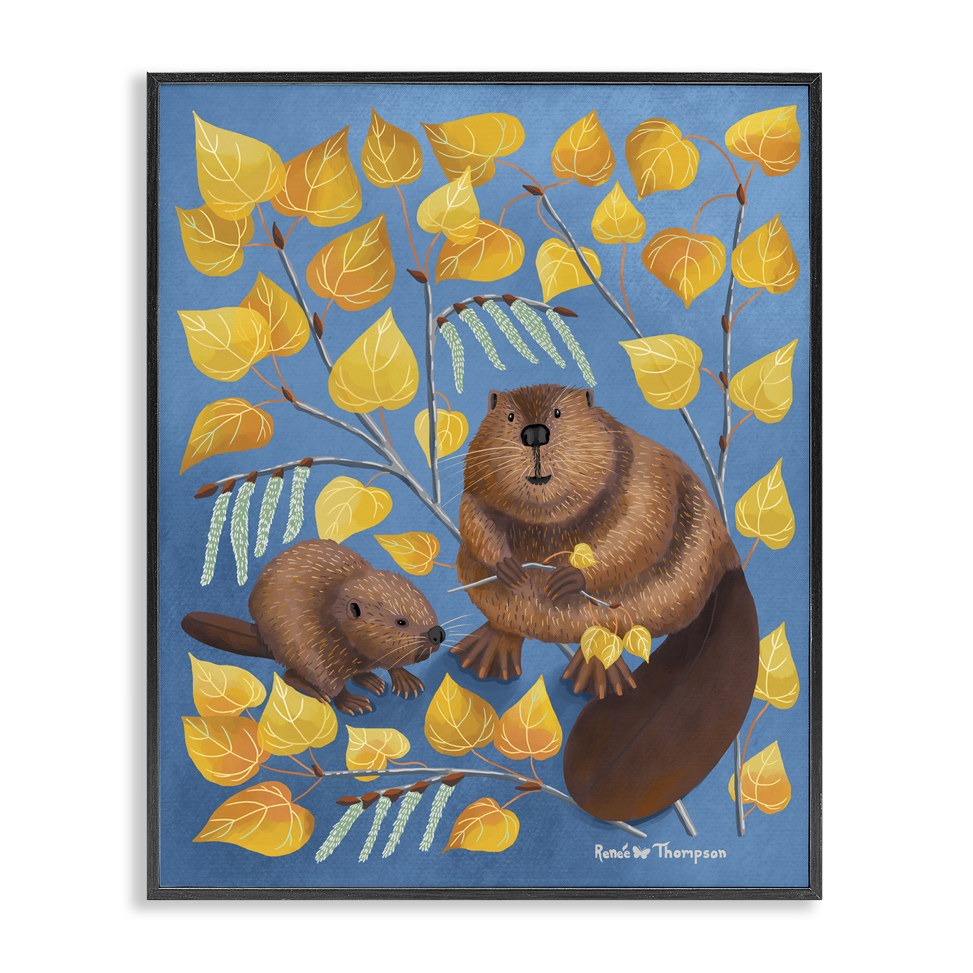 Stupell Industries Beaver & Quaking Aspen Animals Painting Black Framed Art Print Wall Art, 11 x 14