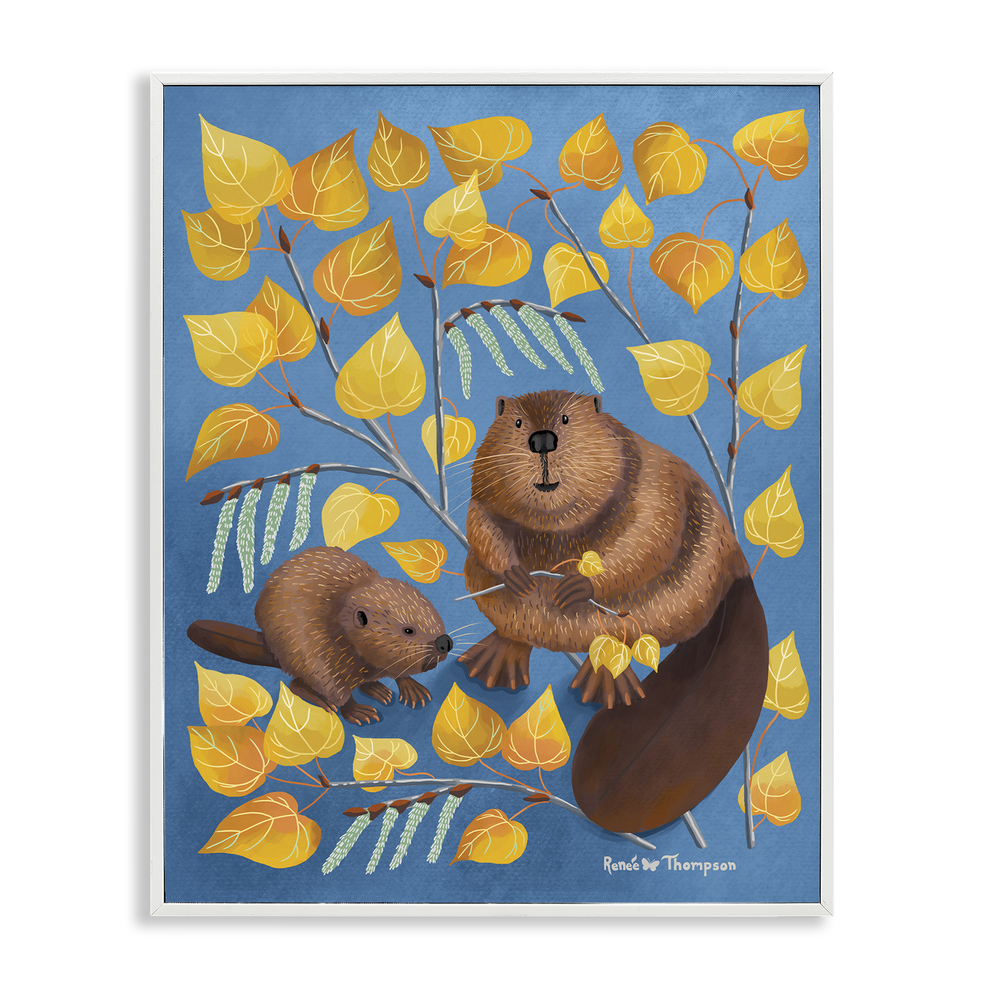 Stupell Industries Beaver & Quaking Aspen Animals Painting White Framed Art Print Wall Art, 24 x 30