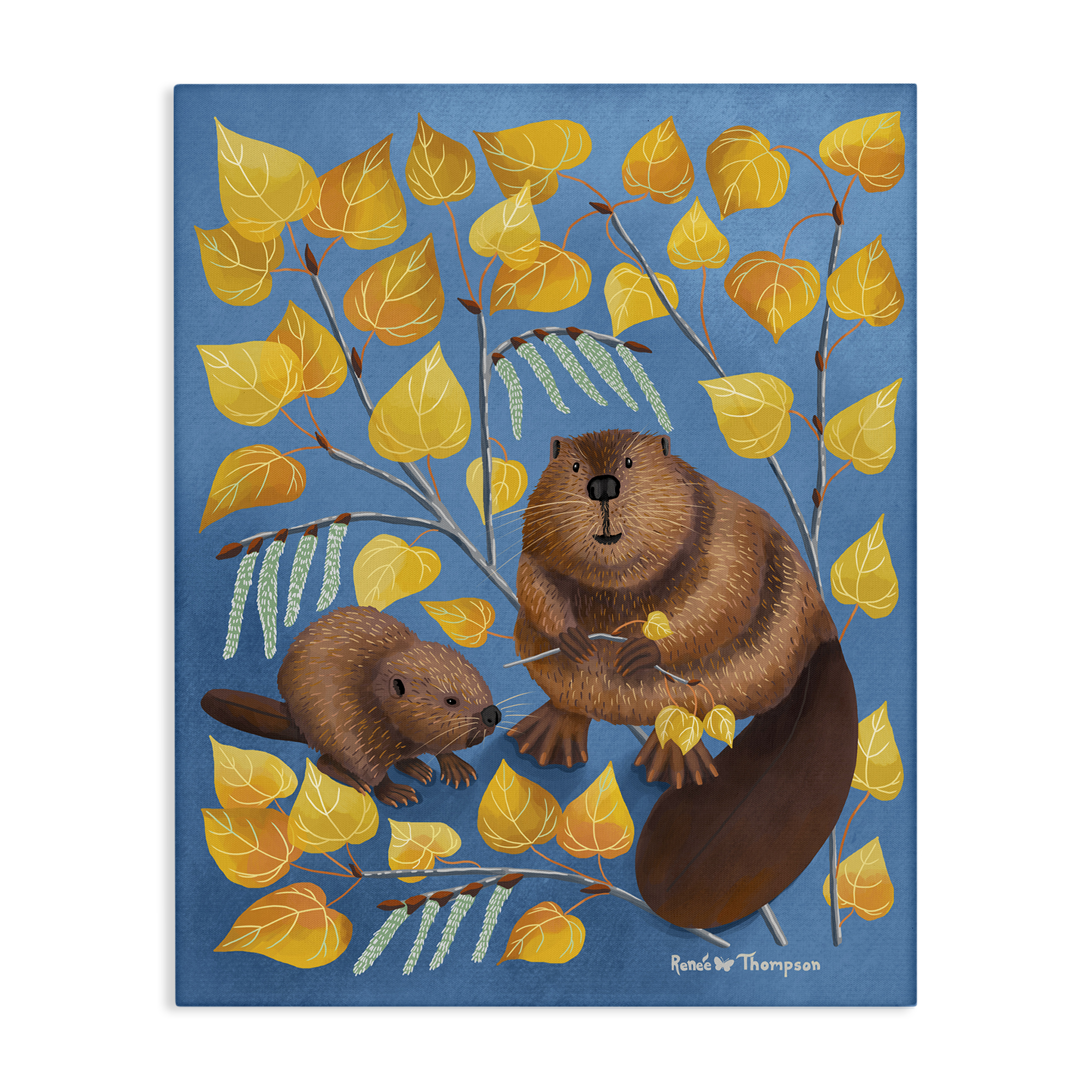 Stupell Industries Beaver & Quaking Aspen Animals Painting Wrapped Canvas Art Print Wall Art, 36 x 48