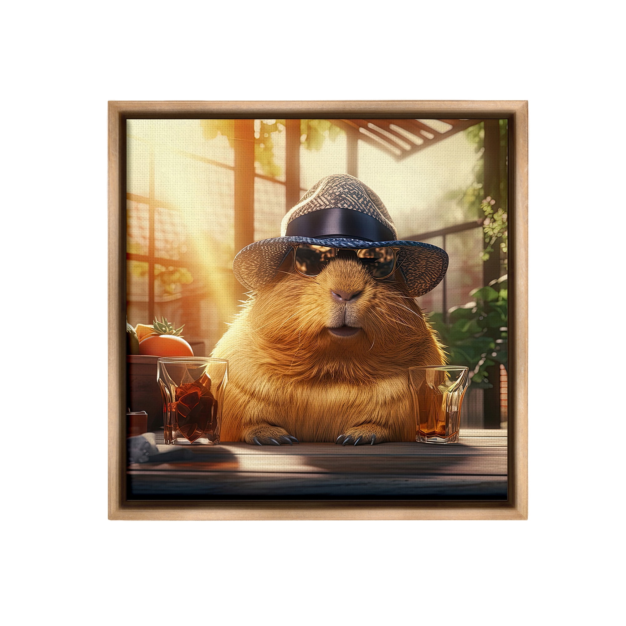 Stupell Industries Beaver & Summer Sunlight Animals & Insects Painting Brown Floater Framed Canvas Art Print Wall Art, 18 x 18