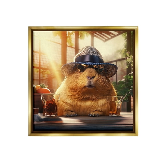 Stupell Industries Beaver & Summer Sunlight Animals & Insects Painting Gold Floater Framed Canvas Art Print Wall Art, 18 x 18
