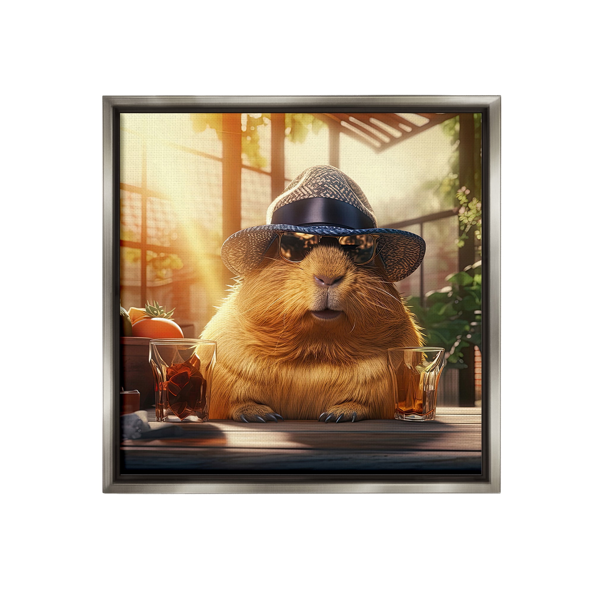 Stupell Industries Beaver & Summer Sunlight Animals & Insects Painting Gray Floater Framed Canvas Art Print Wall Art, 25 x 25