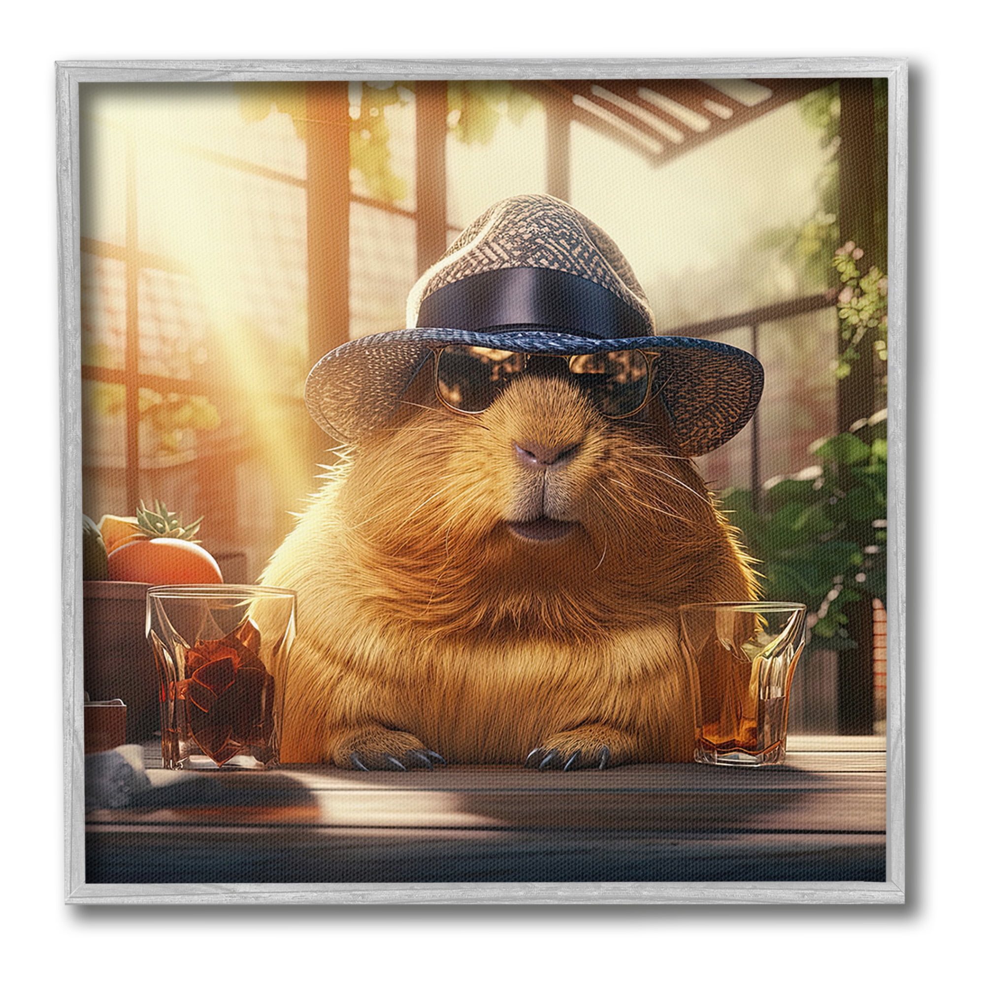 Stupell Industries Beaver & Summer Sunlight Animals & Insects Painting Gray Framed Art Print Wall Art, 17 x 17