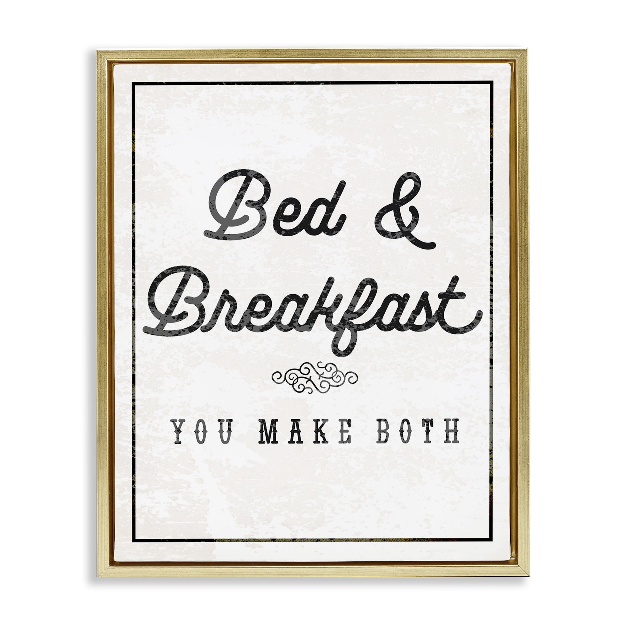 Stupell Industries Bed & Breakfast Humor Text & Numbers Painting Gold Floater Framed Canvas Art Print Wall Art, 25 x 31