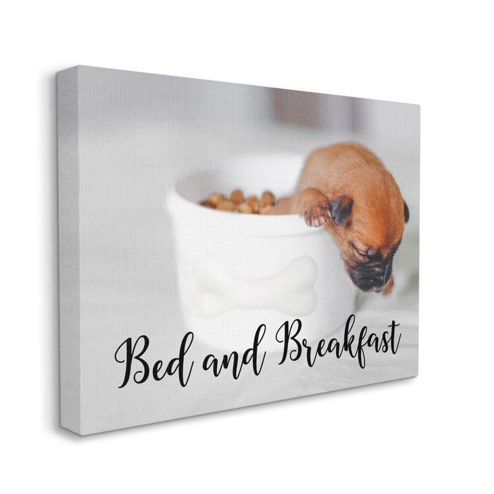 Stupell Industries Bed and Breakfast Phrase Puppy in Bowl House Dog Canvas Wall Art Design by Ziwei Li