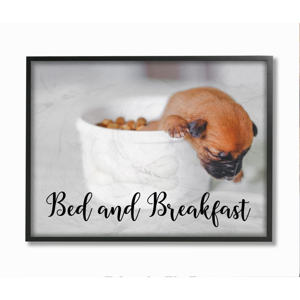 Stupell Industries Bed and Breakfast Phrase Puppy in Bowl House Dog Framed Wall Art Design by Ziwei Li, 16" x 20", Black Framed