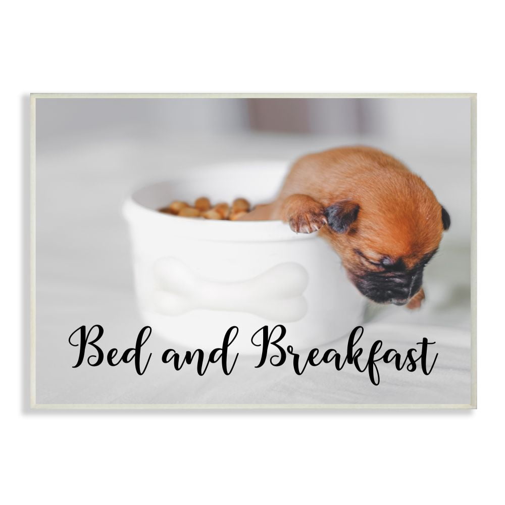 Stupell Industries Bed and Breakfast Phrase Puppy in Bowl House Dog Wall Plaque Design by Ziwei Li