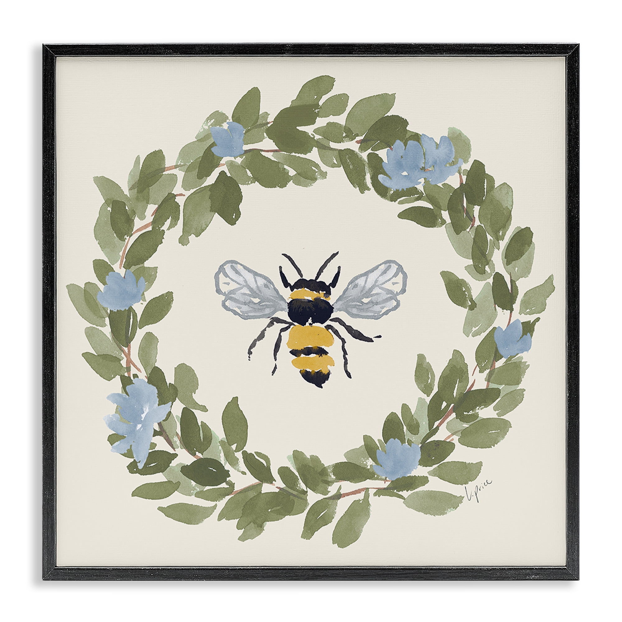 Stupell Industries Bee Celebration Wreath Black Framed Giclee Art, design by Lucille Price