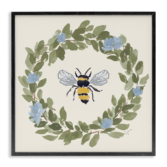 Stupell Industries Cottage Bee Celebration Wreath Black Framed Giclee Art, 12 x 12, by Lucille Price