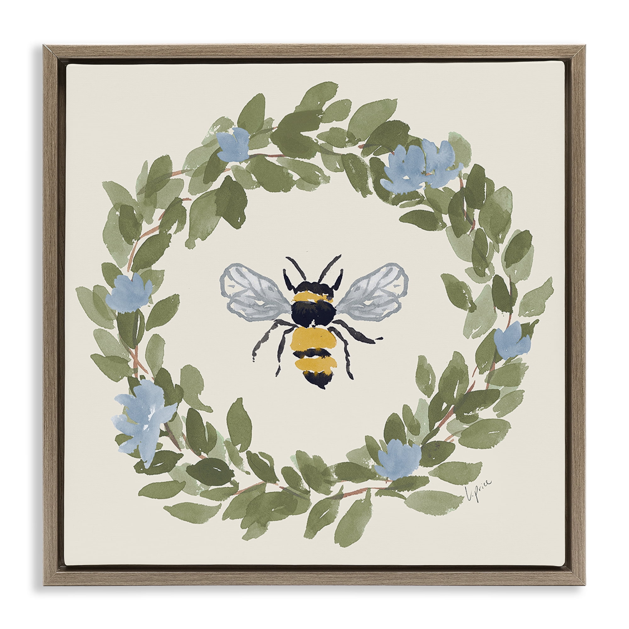 Stupell Industries Bee Celebration Wreath Brown Framed Floater Canvas Wall Art, design by Lucille Price