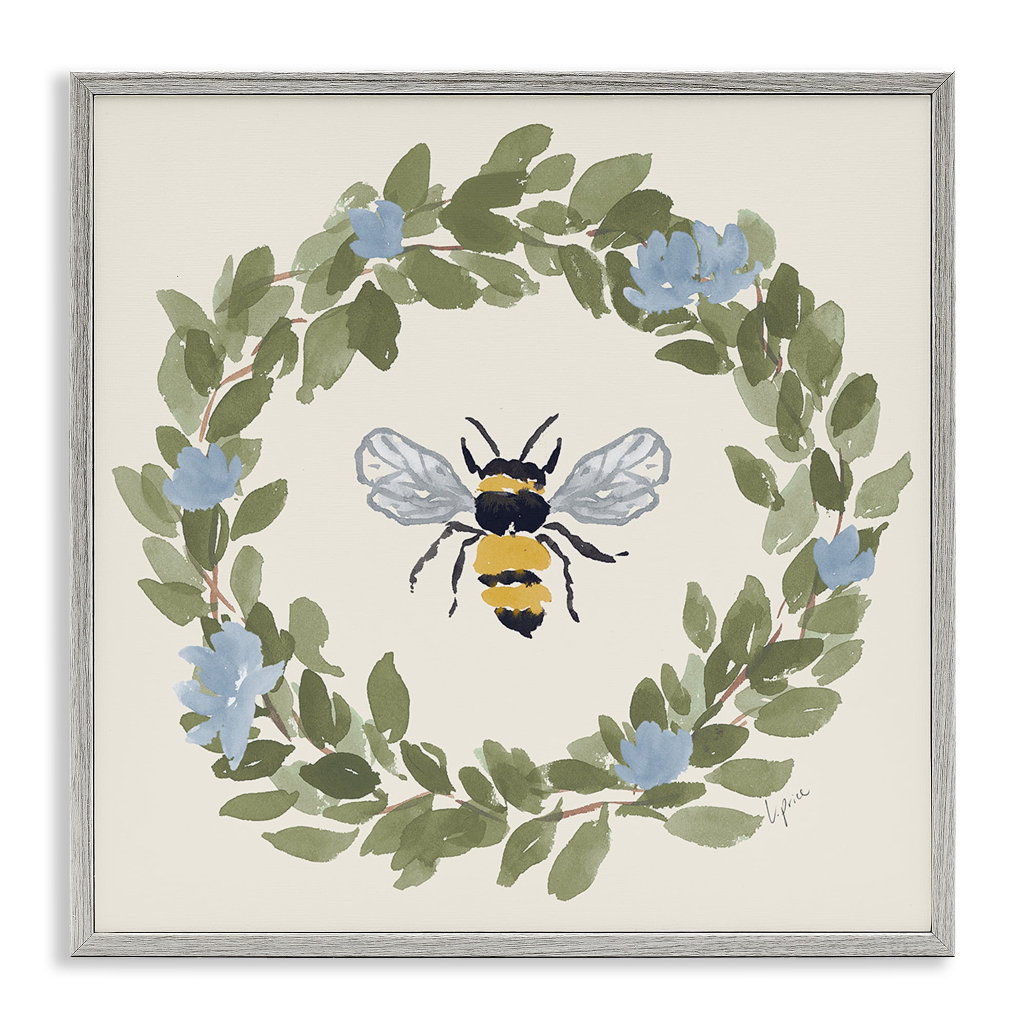 Stupell Industries Bee Celebration Wreath Gray Framed Giclee Art, design by Lucille Price