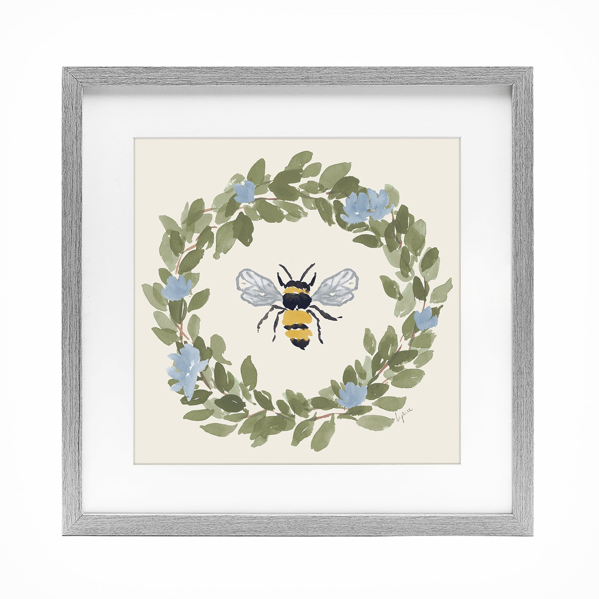 Stupell Industries Bee Celebration Wreath Gray Framed Print Under Glass, design by Lucille Price