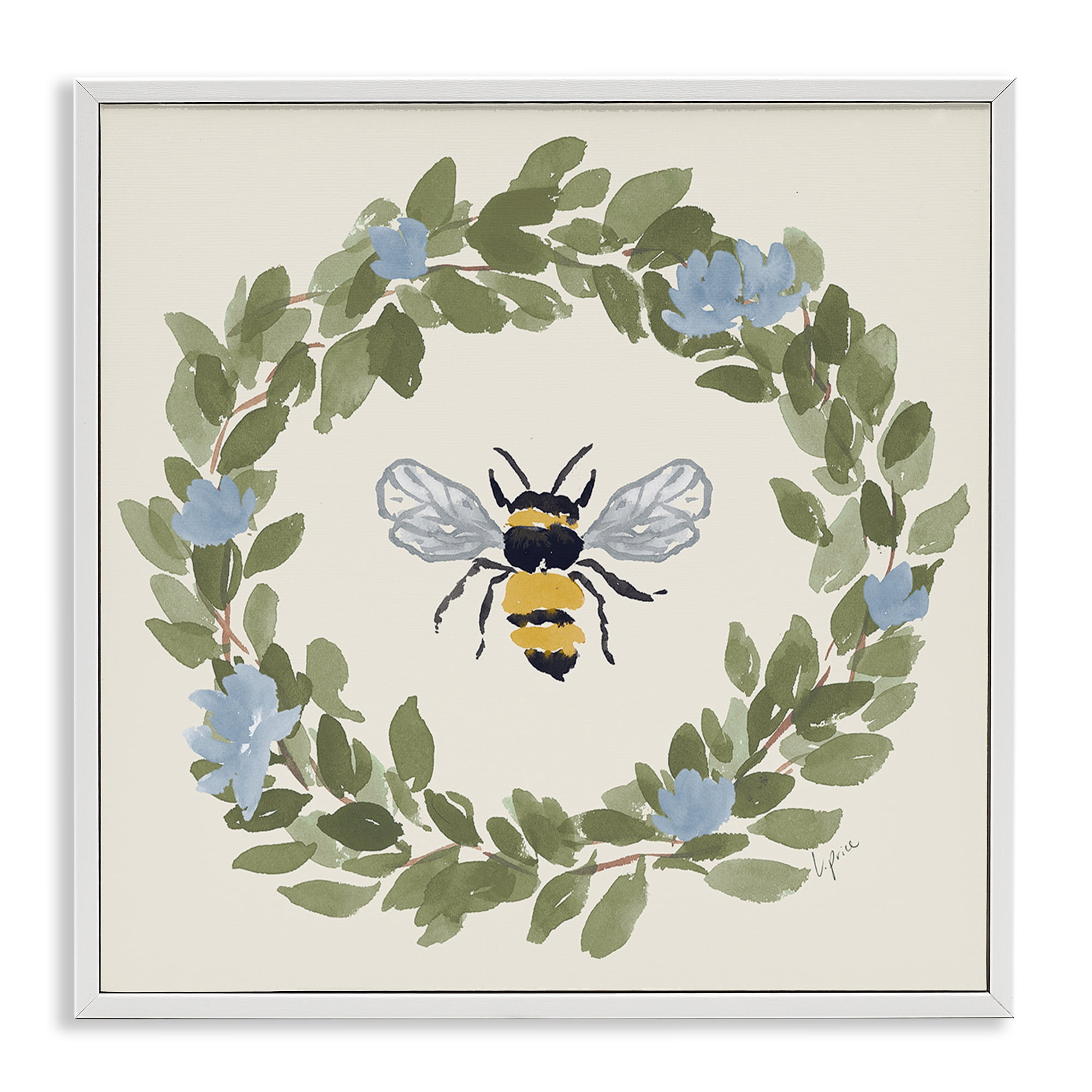 Stupell Industries Bee Celebration Wreath White Framed Giclee Art, design by Lucille Price
