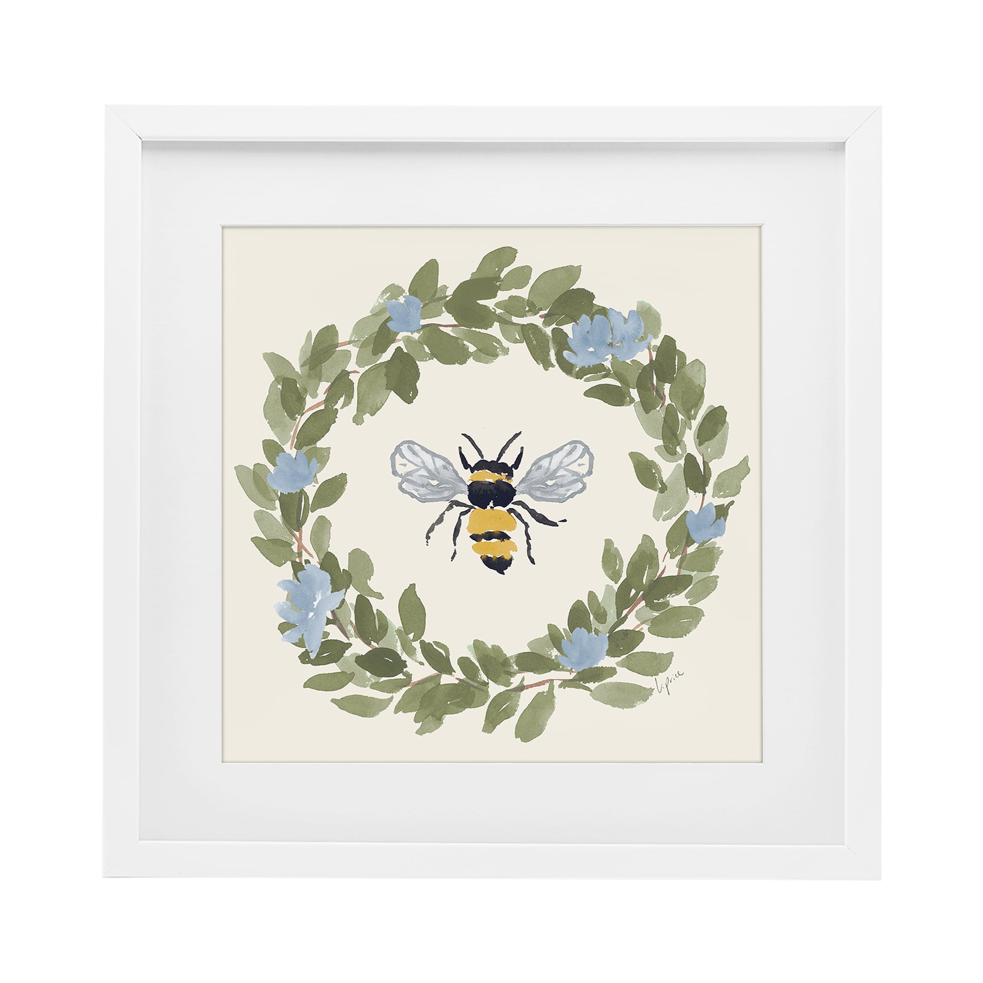 Stupell Industries Bee Celebration Wreath White Framed Print Under Glass, design by Lucille Price