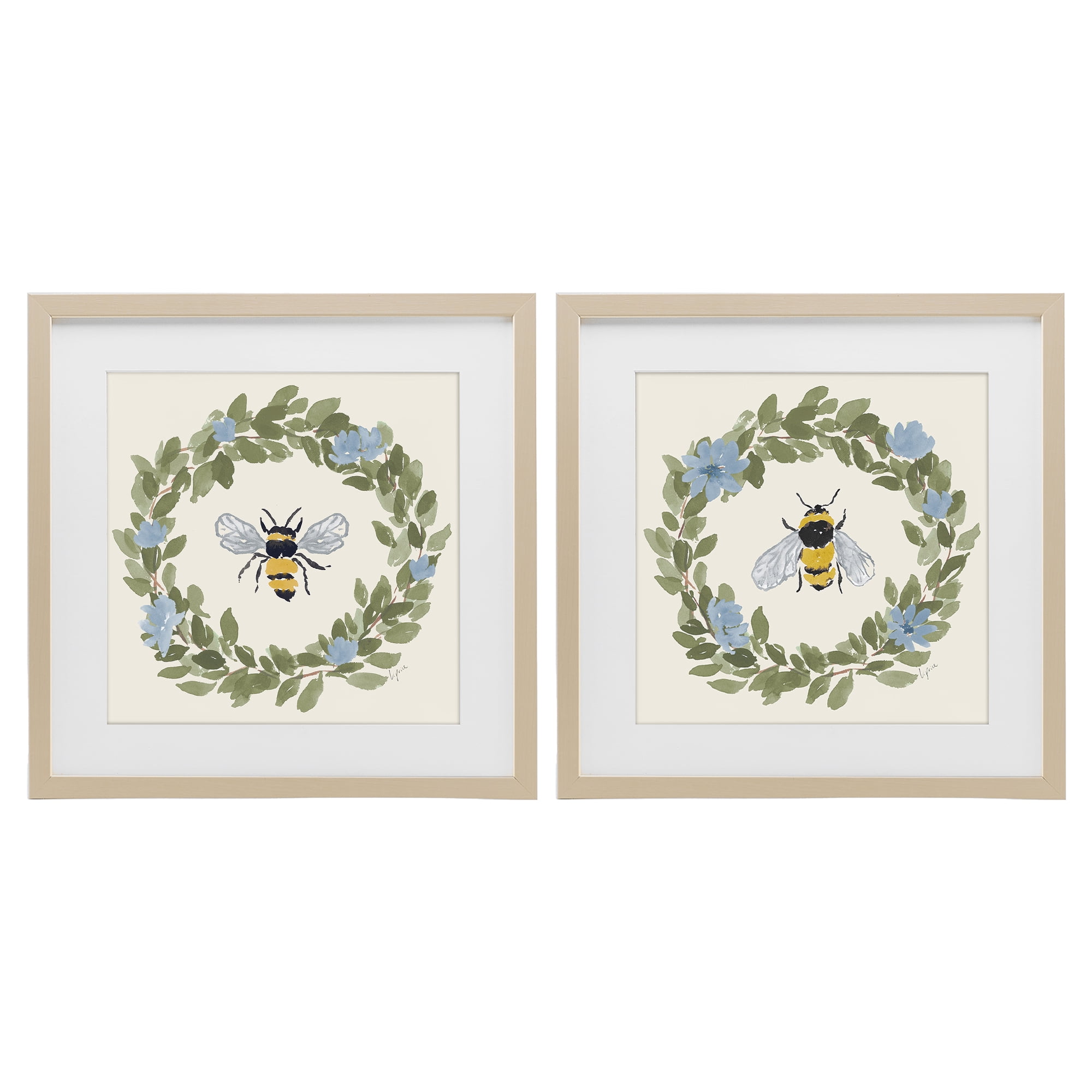 Stupell Industries Bee Floral Celebrations 2 Piece Birch Framed Print Under Glass Set, design by Lucille Price