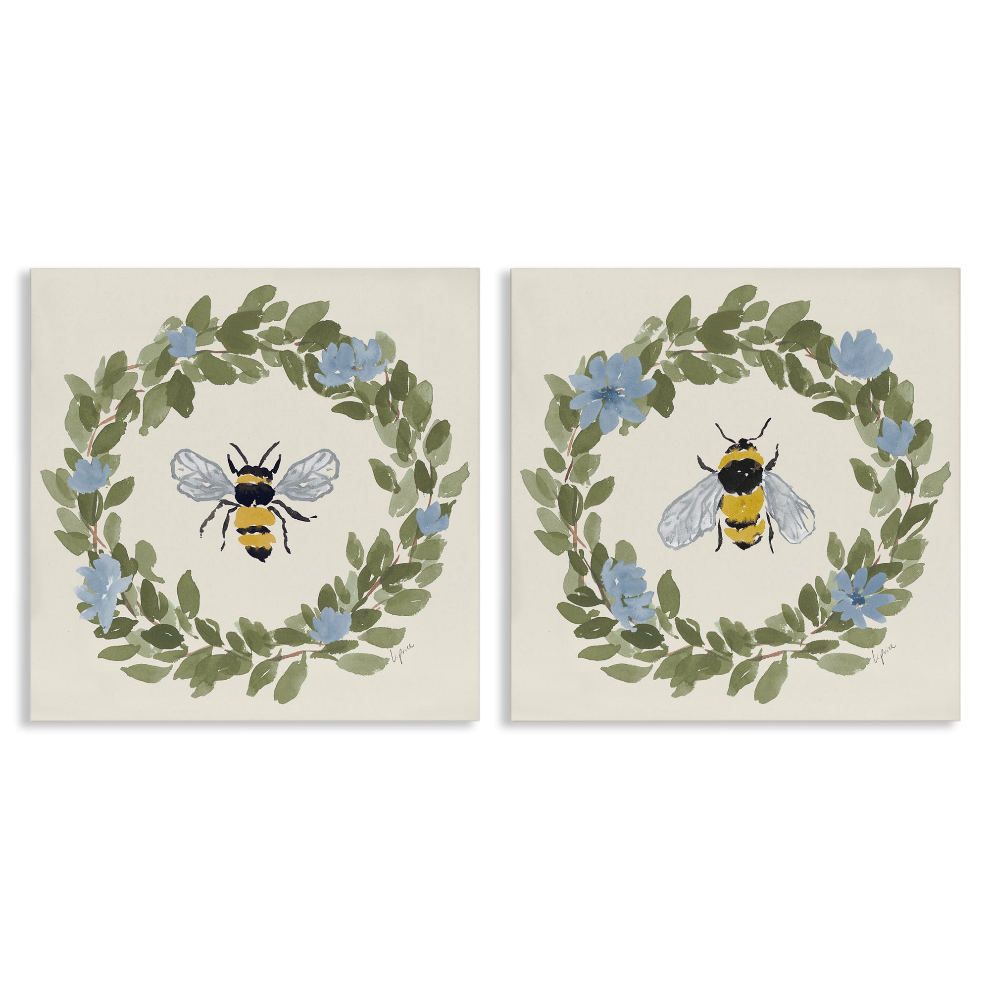 Stupell Industries Bee Floral Celebrations 2 Piece Canvas Wall Art Set, design by Lucille Price