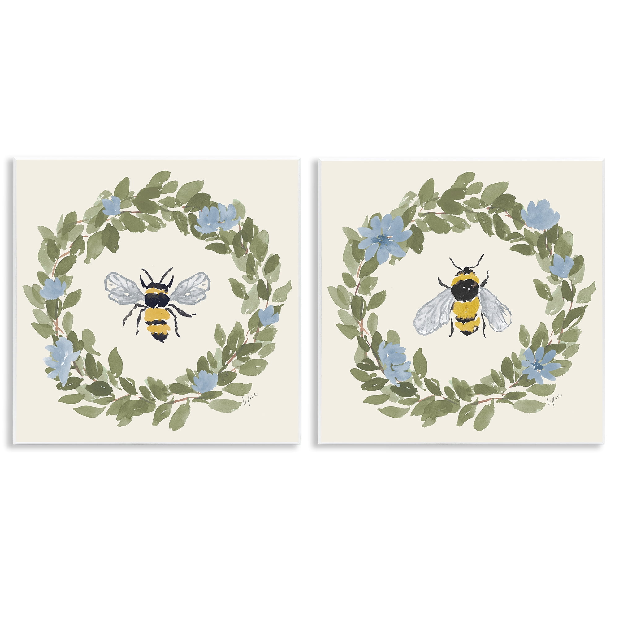 Stupell Industries Bee Floral Celebrations 2 Piece Wall Plaque Art Set, design by Lucille Price