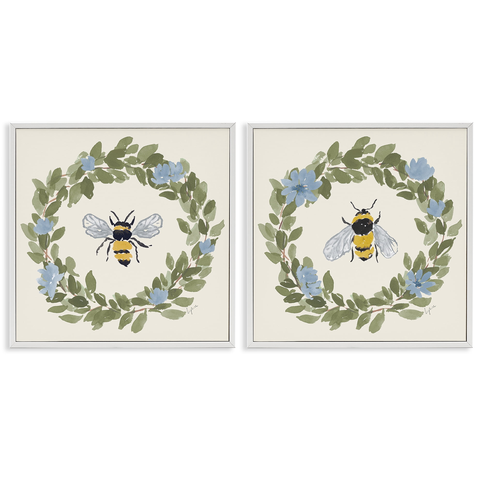 Stupell Industries Bee Floral Celebrations 2 Piece White Framed Giclee Art Set, design by Lucille Price