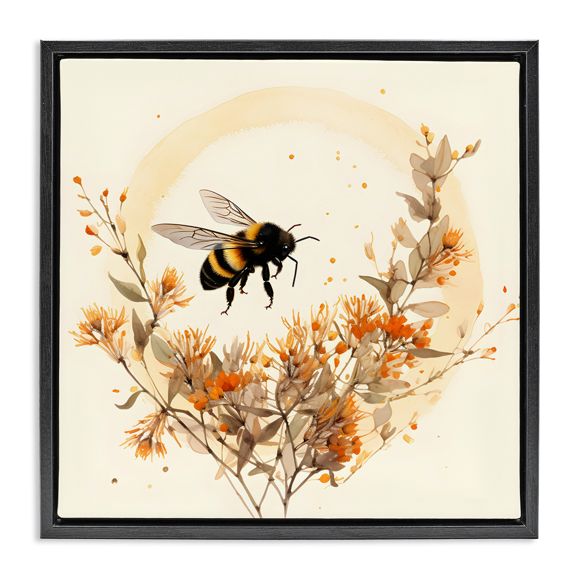 Stupell Industries Bee Florals View Animals & Insects Painting Black Floater Framed Canvas Art Print Wall Art, 25 x 25
