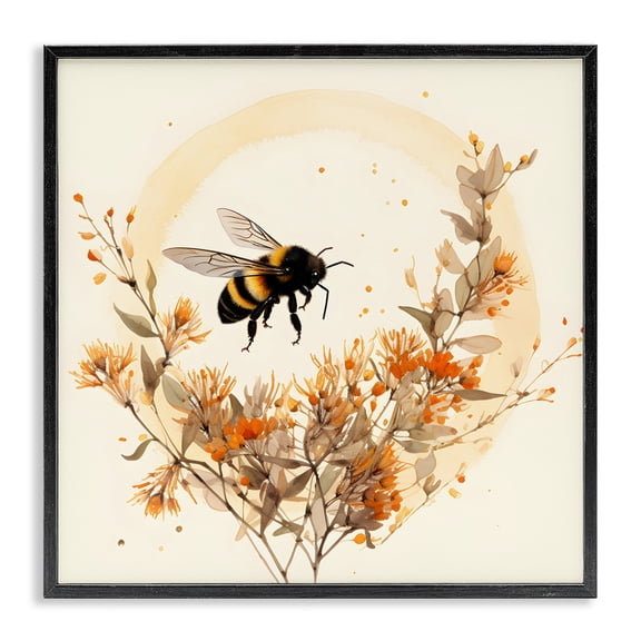 Stupell Industries Bee Florals View Animals & Insects Painting Black Framed Art Print Wall Art, 24 x 24