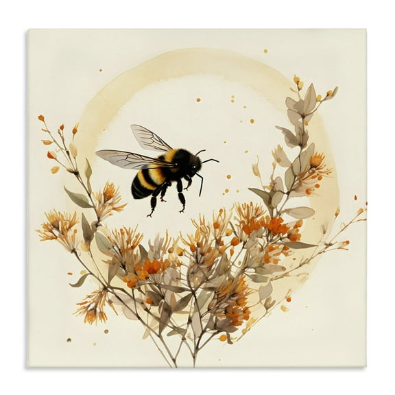 Stupell Industries Bee Florals View Animals & Insects Painting Gallery Wrapped Canvas Art Print Wall Art, 17 x 17